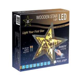 LED Puidust täht 30cm puldiga